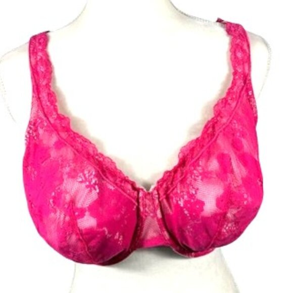 Lane Bryant Cacique Full Coverage Lace Floral Unlined Underwire Bra Hot Pink 46D - Picture 1 of 4